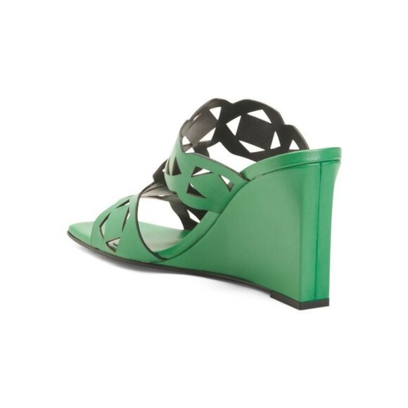 Emanuel Crasto Laser-Cut Wedge Sandals  Leather Green Italy-Made Size 38 New - Picture 8 of 8